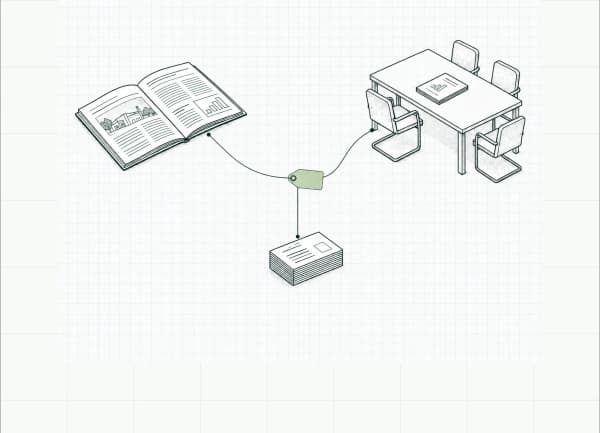 Newsletter, business card and visit table connect to one shared link tag.